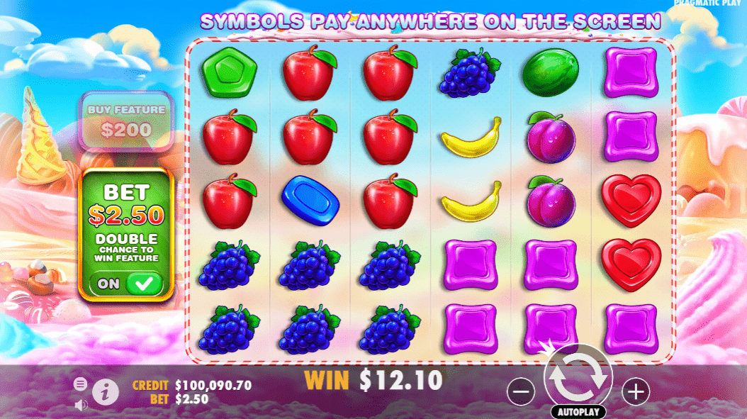 Symbols of candy and fruit in Sweet Bonanza.