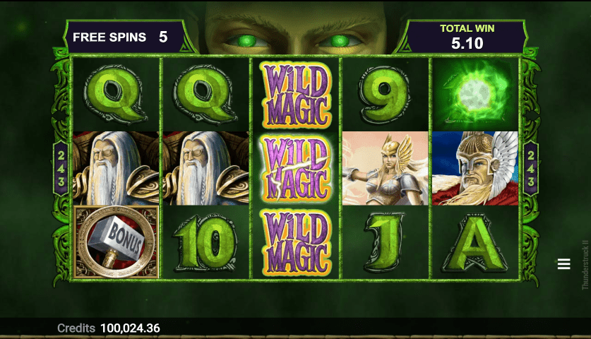 Loki's bonus free spins in Thunderstruck II.