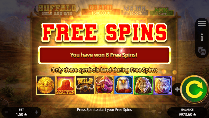 Buffalo Hold and Win bonus free spins feature