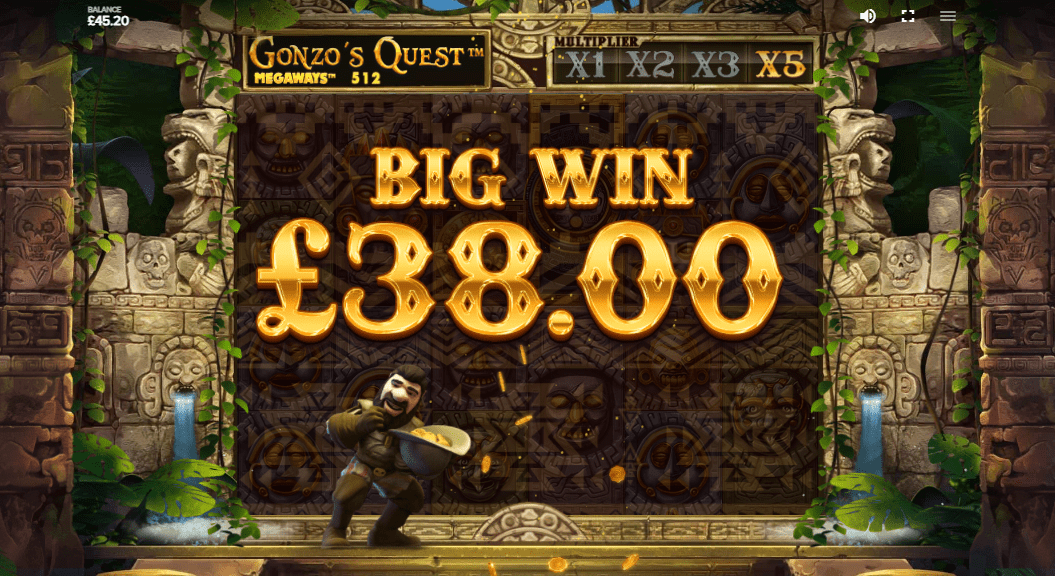 Big Win in Gonzo's Quest Megaways.