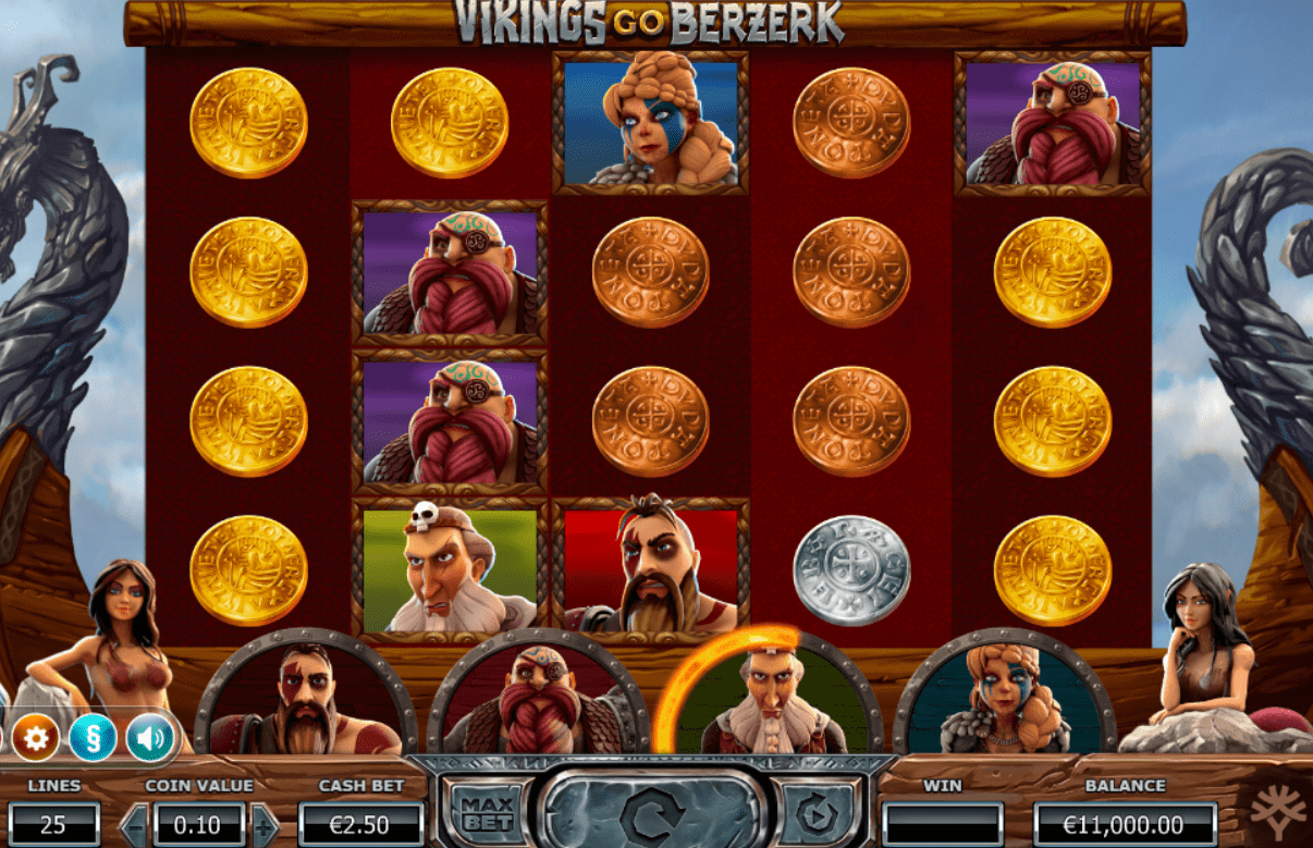 The playgrid and symbols of Vikings Go Berzerk.